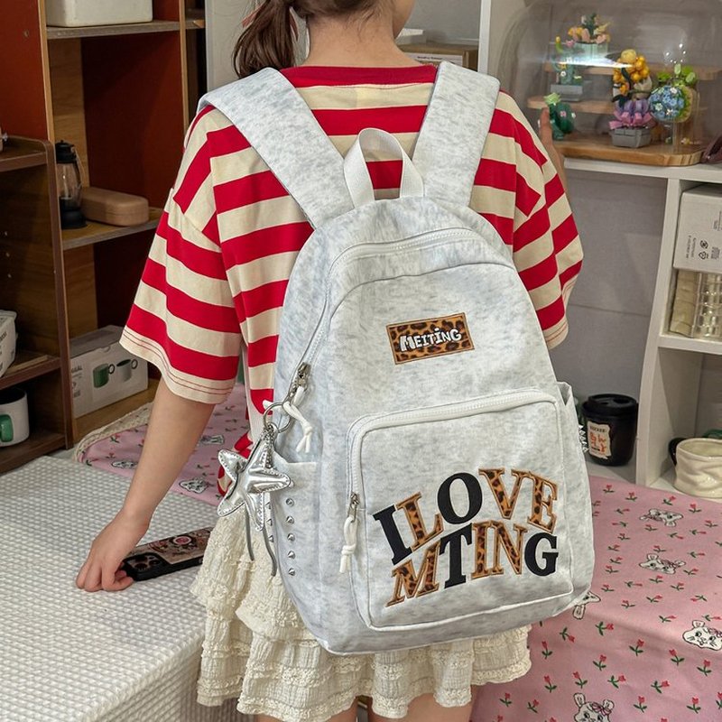 School Backpack Teen - Mochila Gris Y2K para Mujer, Linda